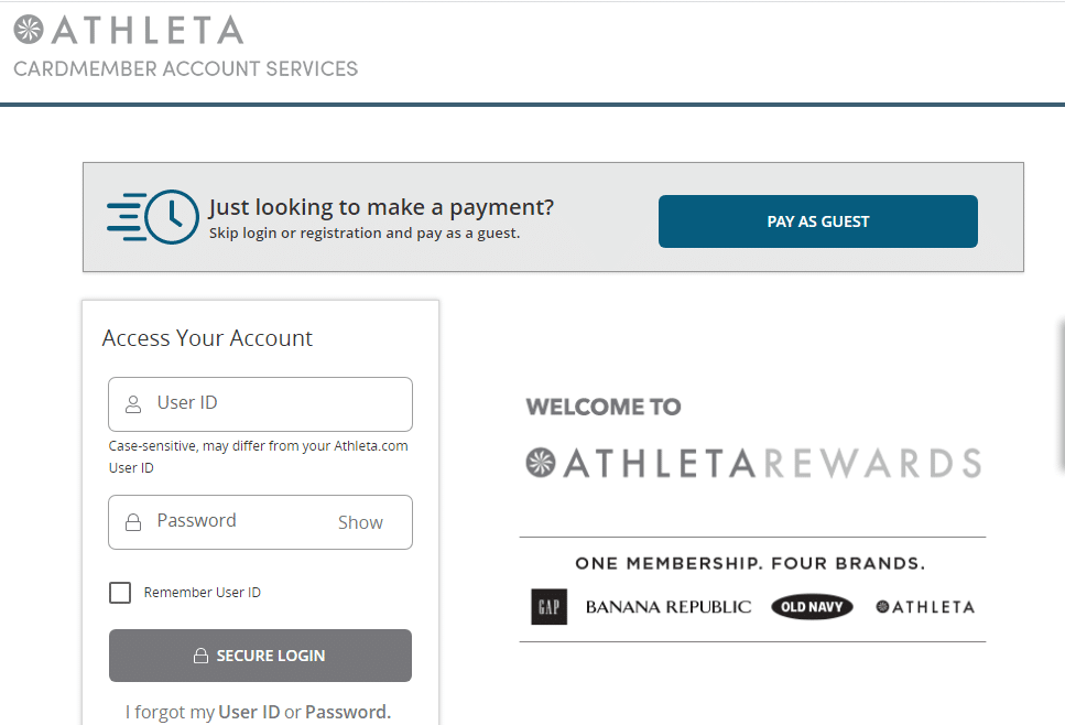 Athleta credit card login logo page